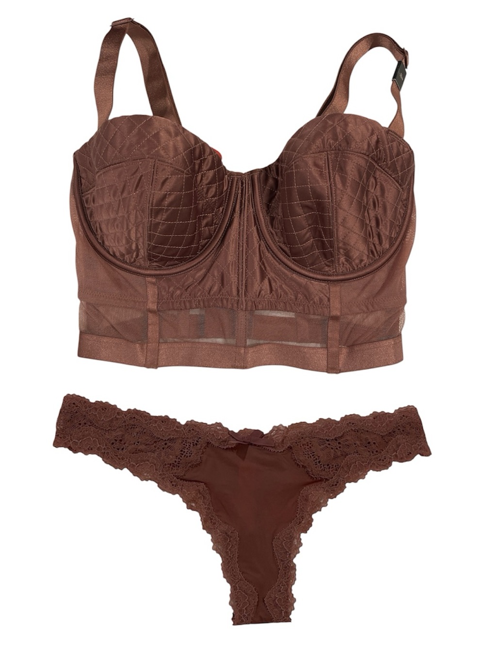 Victoria’s Secret Quilted Longline Balconette Bra & Lace Thong | 32DD/XS | NWT